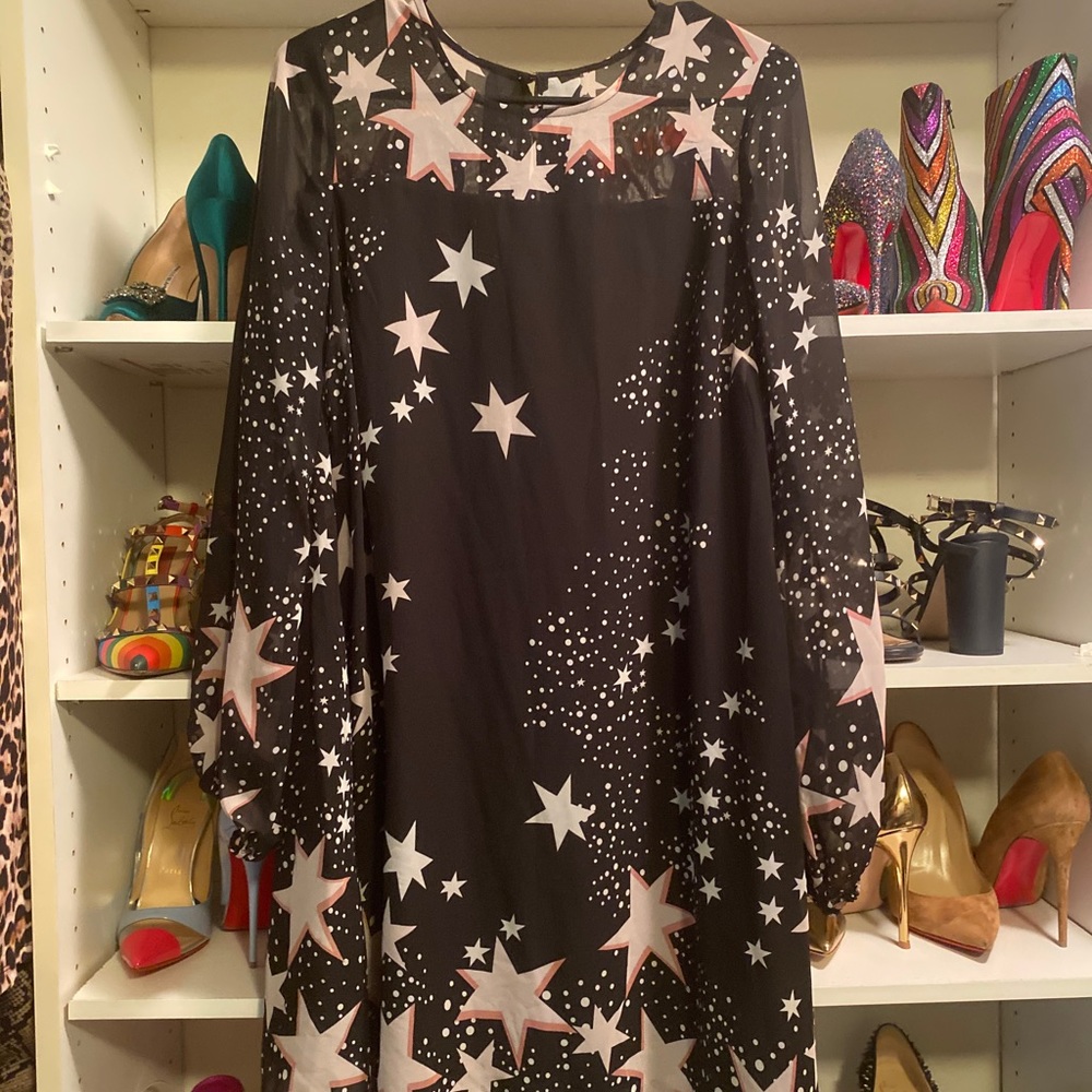 Star print black sheer dress w/ lining
